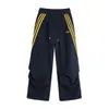 Pantalones Deportivos Rayados Americanos para Hombre 2025 Verano Nuevos de Calle Alta Sueltos con Caída Rectos de Pierna Ancha Casuales Largos