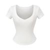 Estilo Europeu e Americano Primavera e Verão Novo Desejo Puro Tencel Decote V Manga Curta Camiseta Sexy Sexy Slim Slim Cor Pura Top para Mulheres