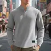 Estación Independiente Transfronteriza Primavera y Otoño Simple Casual para Hombre Suelto Jacquard Cuello Mao Media Cremallera Camiseta Base Sudadera para Hombre