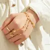 Corrente de dedo cravejada com quadrados de zircônia e pulseira de corrente de contas, moda europeia e americana chique, joias de aço inoxidável 18k de luxo leve