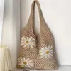 Bolsa Feminina de Palha Tecida à Mão Vazada Estilo Casual Preguiçoso de Verão Grande Capacidade Bolsa de Ombro para Praia Férias