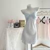 Yase [Shijian Xinmang] Nueva Camisón Corto Sexy con Tirantes para Mujer Verano Alta Gama con Almohadilla en el Pecho Ropa de Casa Dulce