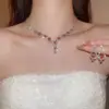 Brincos de Franja com Strass Estilo Coreano, Modernos e Versáteis, Corrente Elegante para Clavícula, Conjunto de Joias de Luxo Leve de Alta Qualidade