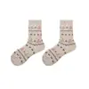 Calcetines Retro Fair Isle Otoño e Invierno Calcetines de Lana para Mujer Calcetines de Media Pantorrilla Engrosados Cálidos Lindos Dibujos Animados Calcetines de Invierno