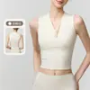 Suministro Directo de Fábrica Chaleco sin Mangas de Cuello en V con Lazos Retorcidos y Almohadillas Integradas en el Pecho, Crop Top de Cintura Alta para Fitness, Crop Top Sexy