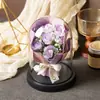 Flor Eterna Rosa Vidro Abajur Flor Artificial Dia dos Namorados Natal Aniversário Presente Decoração de Casa Luz Noturna