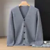 Nuevo cárdigan de otoño e invierno, chaqueta de punto de cachemira de un solo botón a la moda, cálida para negocios y desplazamientos, ropa casual para hombre de color liso