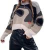 Suéter de comercio exterior europeo y americano con estampado de arcoíris a juego de colores, cuello semi-alto, cálido, holgado, casual, de manga larga