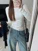 Camisa de punto de mezcla de lana, top de otoño e invierno, suave, encerada, ajustada, cuello redondo, combinable, fina, de manga larga, interior.