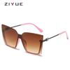 Óculos de Sol Sem Aro Estilo 2026 Personalizados para Mulheres, Óculos de Sol Fashion com Lente Única e Armação Grande, Lentes Marinhas, Óculos de Sol com Proteção UV