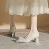 Jin Jin CH60-47 zapatos de tacón grueso con punta de lentejuelas de una sola capa para mujer 2024 nuevos zapatos de boda primavera y otoño zapatos de novia tacones altos para mujer