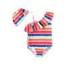 Maiô infantil de uma peça para meninas, maiô infantil, maiô infantil de um ombro com laço listrado, maiô fofo atacado