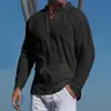 Camisa Masculina Esportiva Casual Tropical de Algodão e Linho com Amarração Bolso Decoração Cor Sólida Com Capuz Manga Longa Tendência