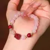 Pulsera de Cristal Rosa Natural Pulsera de Zorro para Mujeres para Atraer Flores de Durazno y Transferir Cinabrio Imitación Zorro de Nueve Colas Mejor Amiga Regalo Joyería