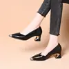 Zapatos de vestir de tacón medio y bajo con punta fina y elegante para comercio exterior transfronterizo, zapatos de mujer estilo francés, zapatos de tacón alto versátiles de tacón grueso para mujer