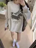 Estilo Novo Outono e Inverno Estampa de Letras de Cachorrinho de Desenho Animado Design Rejuvenescedor Versátil Casual Roupa Externa Moletom Solto de Manga Longa para Mulheres