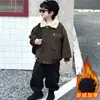 Casaco de Inverno Masculino com Pelúcia Espessa Integrada 2026 Nova Roupa de Inverno Jaqueta de Couro Crianças Meninos Médio e Grande