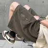Shorts de Couro Marrom Masculino Verão Estilo Americano High Street Calças com Vibe Marca de Moda plus size Largas de Pernas Largas Casuais de Comprimento Médio