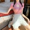 Playera Vintage con Lazo y Cuello Hueco de Manga Corta para Mujer, Sexy, de Chica Caliente, Corta, Básica, Interior, Ajustada para Mujer