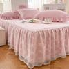 Faldón de cama de una capa estilo princesa blanco con ribete de encaje, falda de esterilla de verano, cubierta antipolvo, sábana bajera antideslizante
