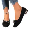 Sapatilhas de Salto Grosso para Mulheres 2025 Primavera e Outono Novo Estilo Coreano Bico Fino Boca Rasa Laço Strass Confortáveis Sapatos Feijão Atacado