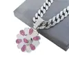 Hip-Hop Europeo y Americano Multicolor Diamante Completo Giratorio Murakami Takashi Girasol Colgante Oro Real Electrochapado Moderno Collar Hip-Hop