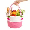 Cesta de Picnic de Cuerda de Algodón con Asas, Cesta Floral Tejida a Mano para Frutas, Bocadillos y Picnic al Aire Libre