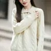 Otoño/Invierno 2026 Nuevo Suéter de Punto de Lana Pura con Cuello Solapa Manga Larga para Mujer Botón Trenzado Color Sólido Top de Suéter de Lana