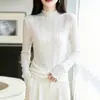 Borda de orelha de madeira gola alta meia gola malha em camadas feminina outono e inverno listras verticais tricô em trança manga longa modelagem slim camada base gola de renda delicada