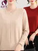 Suéter para mujeres de mediana edad y mayores, nuevo estilo otoño 2026, cuello redondo, corte holgado, elástico, talla grande, camiseta básica de punto para madres