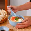 Tazón de Paja de Trigo Resistente a Caídas Doméstico para Niños Tazón de Arroz Plástico Antideslizante Tazón para Sopa Tazón para Fideos Instantáneos Juego de Cucharas Tazón Grande Vajilla