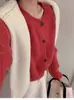 Cardigan Feminino Cor de Doce Estilo Coreano Gola Redonda Suéter Espesso Redutor de Idade Casaco Tricô Solto Emagrecedor Top