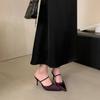 Sandalias de Tacón Alto Finos Puntiagudos Morados con Pedrería y Satén para Mujer, Novedad Invierno 2024