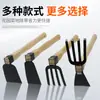 Herramienta de jardinería con mango de madera negro, azada de doble extremo de doble uso, rastrillo de cuatro dientes, pala, azada para exteriores, pala para flores para deshierbar