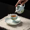 Taza de Té Cerámica Minimalista Pintada a Mano con Flor de Loto, Uso Doméstico, Base Alta, Juego de Té Kung Fu, Borde con Forma de Flor, Taza de Degustación, Taza de Maestro de Gama Alta