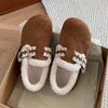 Hay Nubes en el Árbol, Zapatos de Algodón Planos y Cálidos con Forro de Felpa, Engrosados para Mujer, Nuevos Zapatos de Invierno 2025 Birkenstock Deslizables con Suela Suave
