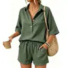 Conjunto casual de dos piezas más vendido en Amazon Europa y América 2026: conjunto de camisa de manga corta con botones y cuello en V y shorts para mujer