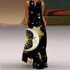 Site independente Amazon novo vestido longo sexy sem mangas com estampa retrô europeia e americana com bolsos