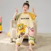Estilo Nuevo Primavera y Verano Ropa Familiar para Niñas Temporada Algodón Puro Mono Infantil Ropa de Casa para Niños Mono de Manga Corta Cuello Redondo Pijama de Dibujos Animados