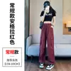 Foto real de los nuevos pantalones de trabajo de algodón lavado para mujer, otoño 2026, de pierna ancha con puño, pantalones deportivos de doble uso para mujer