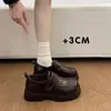 Mocassins de Velcro Estilo Britânico com Solado Grosso para Aumento de Altura para Mulheres, Primavera 2026, Preto Bico Redondo Estilo College Sapatos para o Dia a Dia
