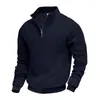 25 Outono e Inverno Transfronteiriço Americano Xadrez Pequeno Pesado Simples Casual Masculino Solto Gola Alta Meio Zíper Camiseta Básica Moletom