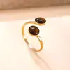 Anel de Aço Inoxidável Mais Vendido Transfronteiriço Estilo Coreano Simples Anel Aberto de Aço Titânio Placa de Solda com Pedra Natural Anel de Casal