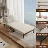 Sofá Vintage de Madeira Maciça Estilo Francês para Sala de Estar, Apartamento Pequeno, Varanda, Sofá-Cama Individual Dobrável, Dupla Utilização