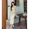 Vestido de punto con mangas de punto, cuello redondo, modelo nuevo 2026, entallado a la cintura, elegante, estilo casual de vacaciones, conjunto de tres piezas con chal
