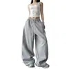 Pantalones casuales de pierna ancha holgados de color liso para mujer, nuevo estilo primavera/otoño 2026, pantalones deportivos casuales rectos con cordón, línea A adelgazante