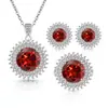 Transmissão Ao Vivo Venda Quente Girassol Totalmente Cravejado com Diamantes Coloridos Pedras Preciosas Oito Corações Oito Flechas Conjunto de Anel Colar Brincos Feminino Zircônia