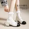 Sapato Feminino de Couro Pequeno Estilo Britânico Salto Alto com Laço Verão 2026 Novo Versátil com Saias Bico Redondo Mary Jane Sapatos Individuais