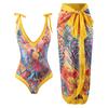 Traje de baño conservador de tres piezas europeo y americano unido que cubre el vientre para playa y aguas termales, bikini unido retro francés
