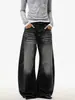 Calça Jeans Preta Barbedada Estilo Retrô Americano para Homens e Mulheres, Cleanfit, Lavagem Vintage, Modelagem Solta, Calça Wide-Leg para Casais, Tendência